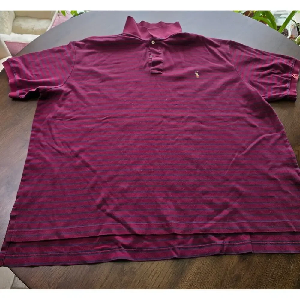 Polo Ralph Lauren 4XB‎ Big Grand Burgundy & Blue Striped Short Sleeve Polo Shirt